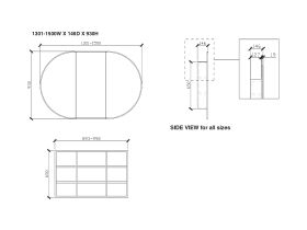 ISSY Halo 1301-1500 x 930mm Rounded Triple Mirror with Shaving Cabinet