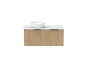 Supporting Image - Kado Neue Fluted Single Curve All Drawer 1050mm Wall Hung Vanity with Left Hand Basin 20mm Top Boston Oak