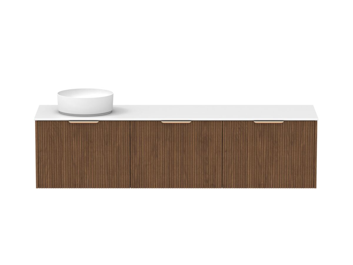 Supporting Image - Kado Neue Fluted Square All Drawer 1800mm Wall Hung Vanity with Left Hand Basin Durasein 12mm Top Florentine Walnut