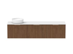 Supporting Image - Kado Neue Fluted Square All Drawer 1800mm Wall Hung Vanity with Left Hand Basin Durasein 12mm Top Florentine Walnut