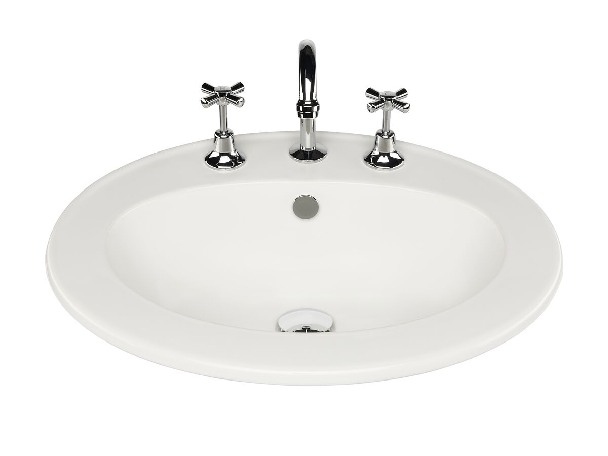 Base Vanity Basin with Overflow 3 Taphole 560 x 480 White