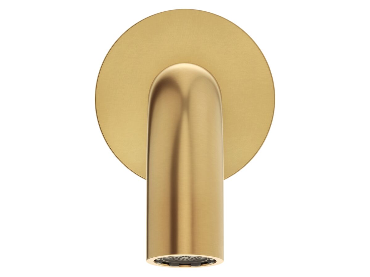 Supporting Image 2 - Mizu Drift Wall Basin/Bath Outlet Curve Spout 110mm Brushed Brass (6 Star) Lead Free - Front
