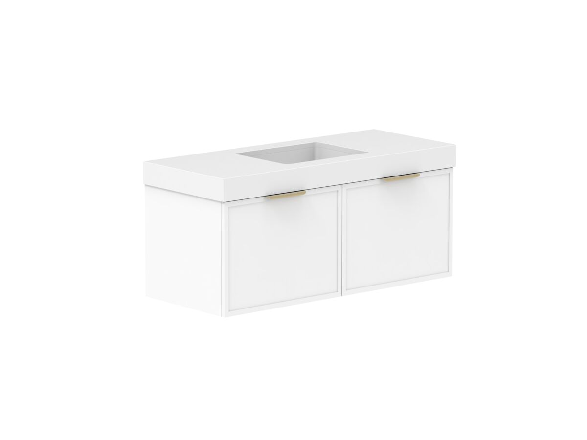 Supporting Image - Kado Lux Slim All Drawer 1200mm Wall Hung Vanity with Centre Basin 90mm Top Matte White