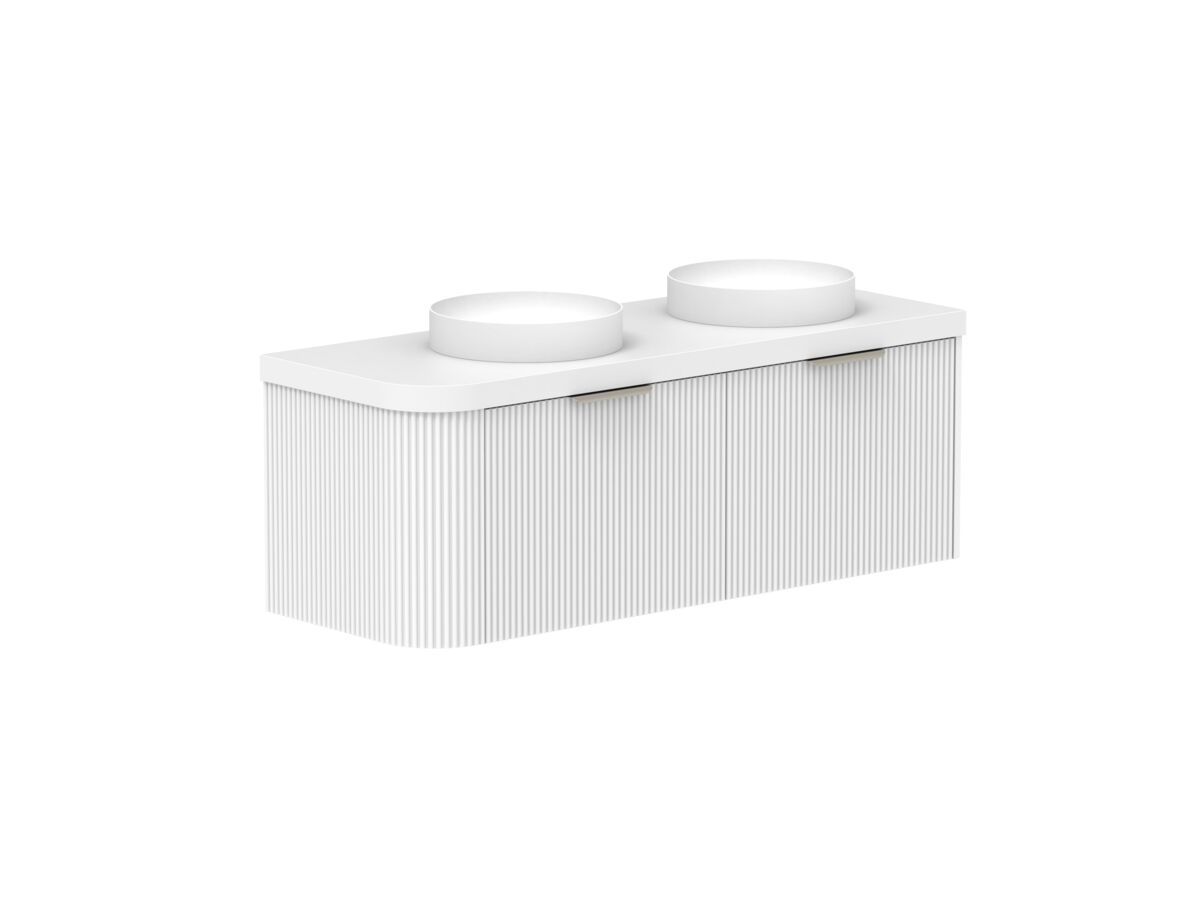 Supporting Image 2- Kado Neue Fluted Single Curve All Drawer 1350mm Wall Hung Vanity with Double Basin Durasein 50mm Top Ultra White