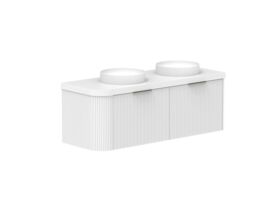 Supporting Image 2- Kado Neue Fluted Single Curve All Drawer 1350mm Wall Hung Vanity with Double Basin Durasein 50mm Top Ultra White