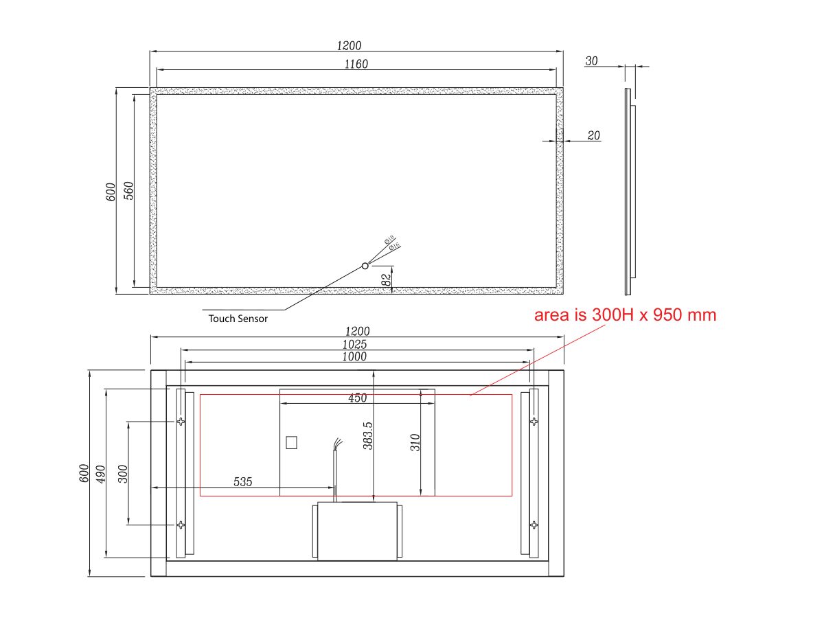 Kado Aspect Rectangle LED Mirror 600 x 1200mm