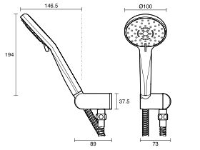 Technical Drawing - Posh Bristol MK2 Handshower with Water Inlet Wall Bracket Chrome (3 Star)
