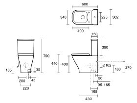 The Gap Rimless Close Coupled Back to Wall Bottom Inlet Toilet Suite Soft Close Quick Release Seat White (4 Star)