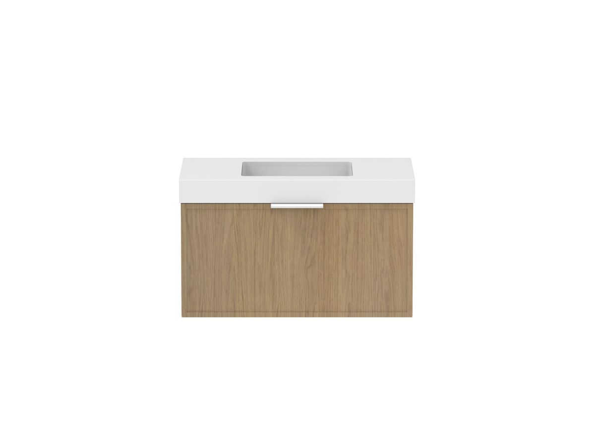 Supporting Image - Kado Lux Slim All Drawer 900mm Wall Hung Vanity with Centre Basin 90mm Top Boston Oak