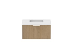 Supporting Image - Kado Lux Slim All Drawer 900mm Wall Hung Vanity with Centre Basin 90mm Top Boston Oak