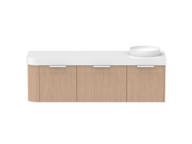 Supporting Image - Kado Neue Fluted Single Curve All Drawer 1650mm Wall Hung Vanity with Right Hand Basin Durasein 90mm Top Blonde Oak