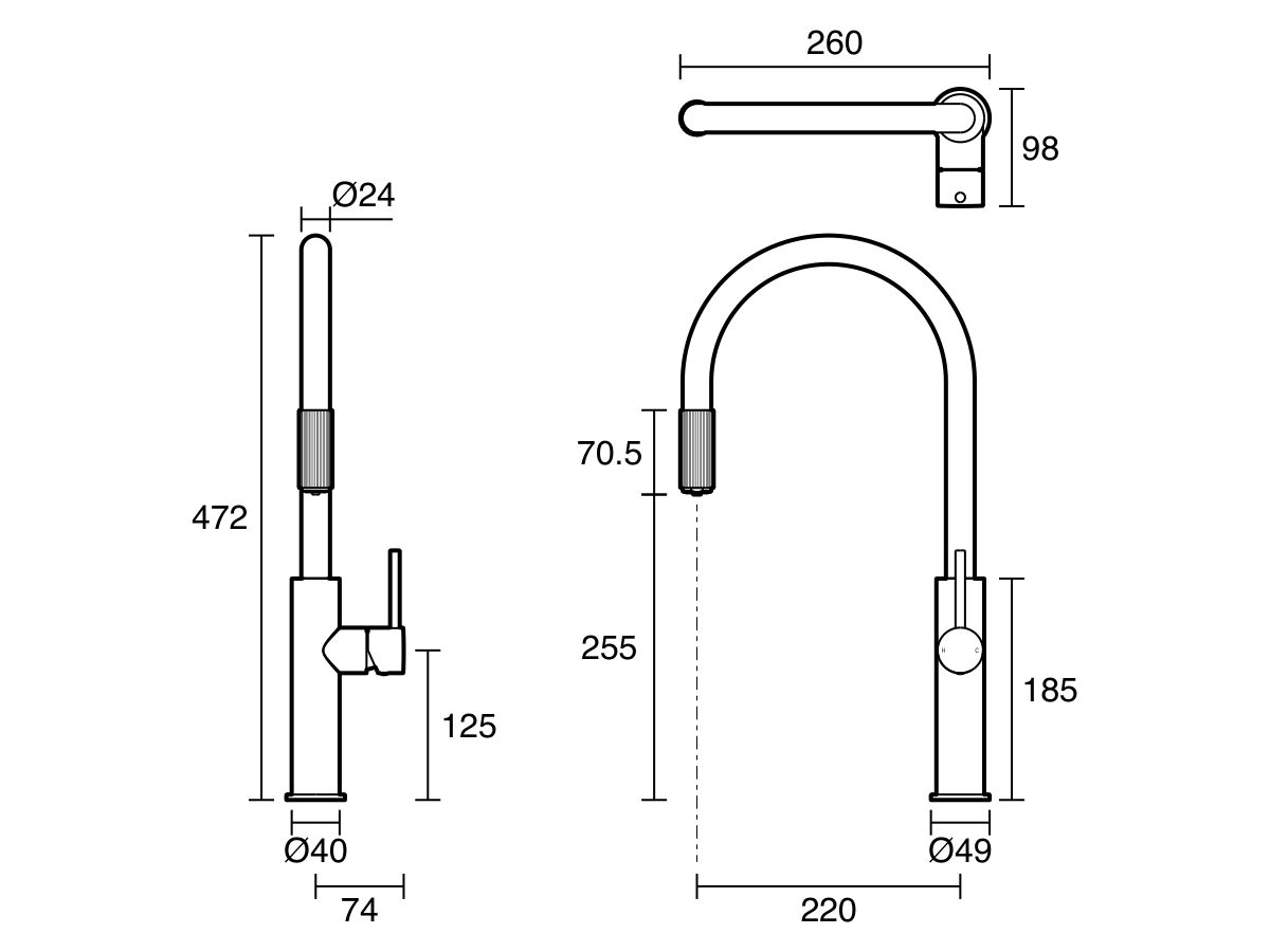 Technical Drawing - Mizu Drift 3 Way Filtered Gooseneck Sink Mixer Tap (5 Star) Lead Free