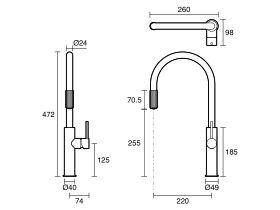 Technical Drawing - Mizu Drift 3 Way Filtered Gooseneck Sink Mixer Tap (5 Star) Lead Free