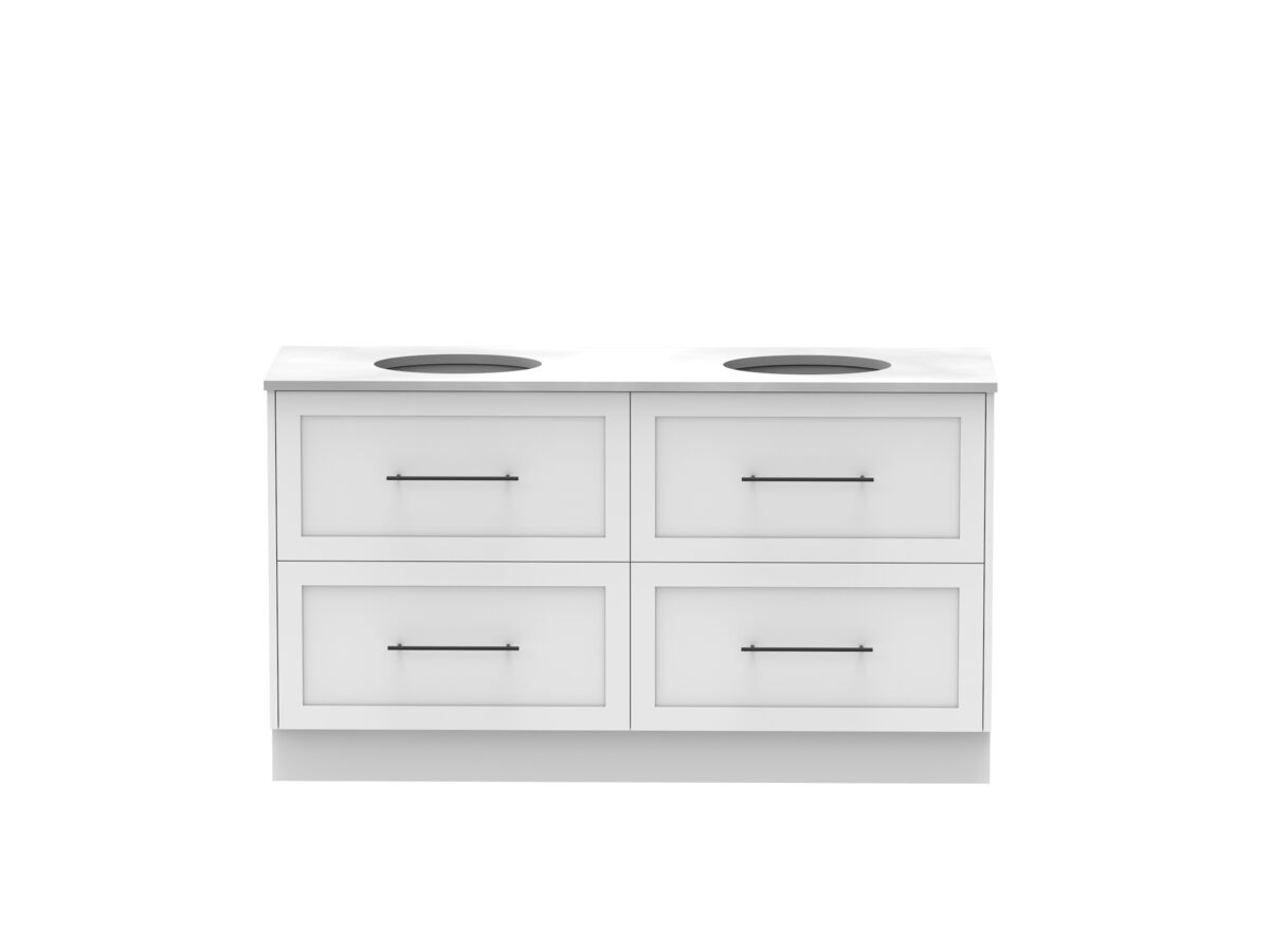 Supporting Image - Kado Lux All Drawer 1500mm Floor Mounted Vanity Double Basin 20mm - White - Front