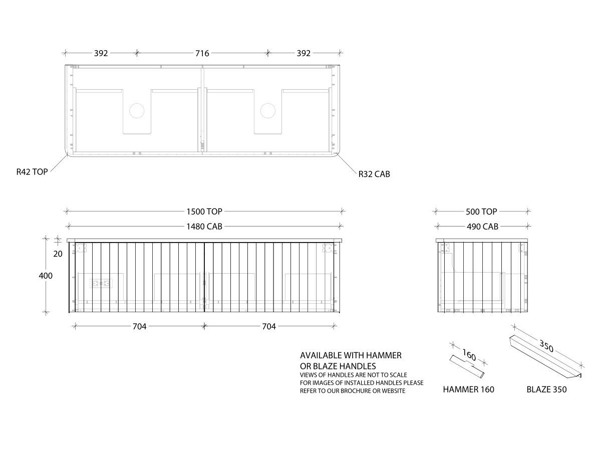 Kado Neue All-Drawer 1500 Double Bowl Wall Hung