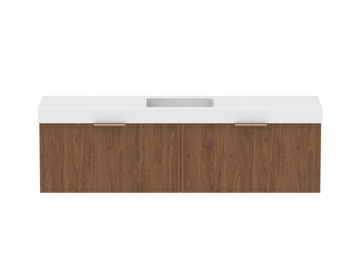 Supporting Image - Kado Lux Slim All Drawer 1800mm Wall Hung Vanity with Centre Basin 90mm Top Florentine Walnut