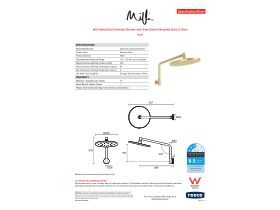 Specification Sheet - Milli Marq Edit Overhead Shower with Arm 250mm Brushed Gold (3 Star)