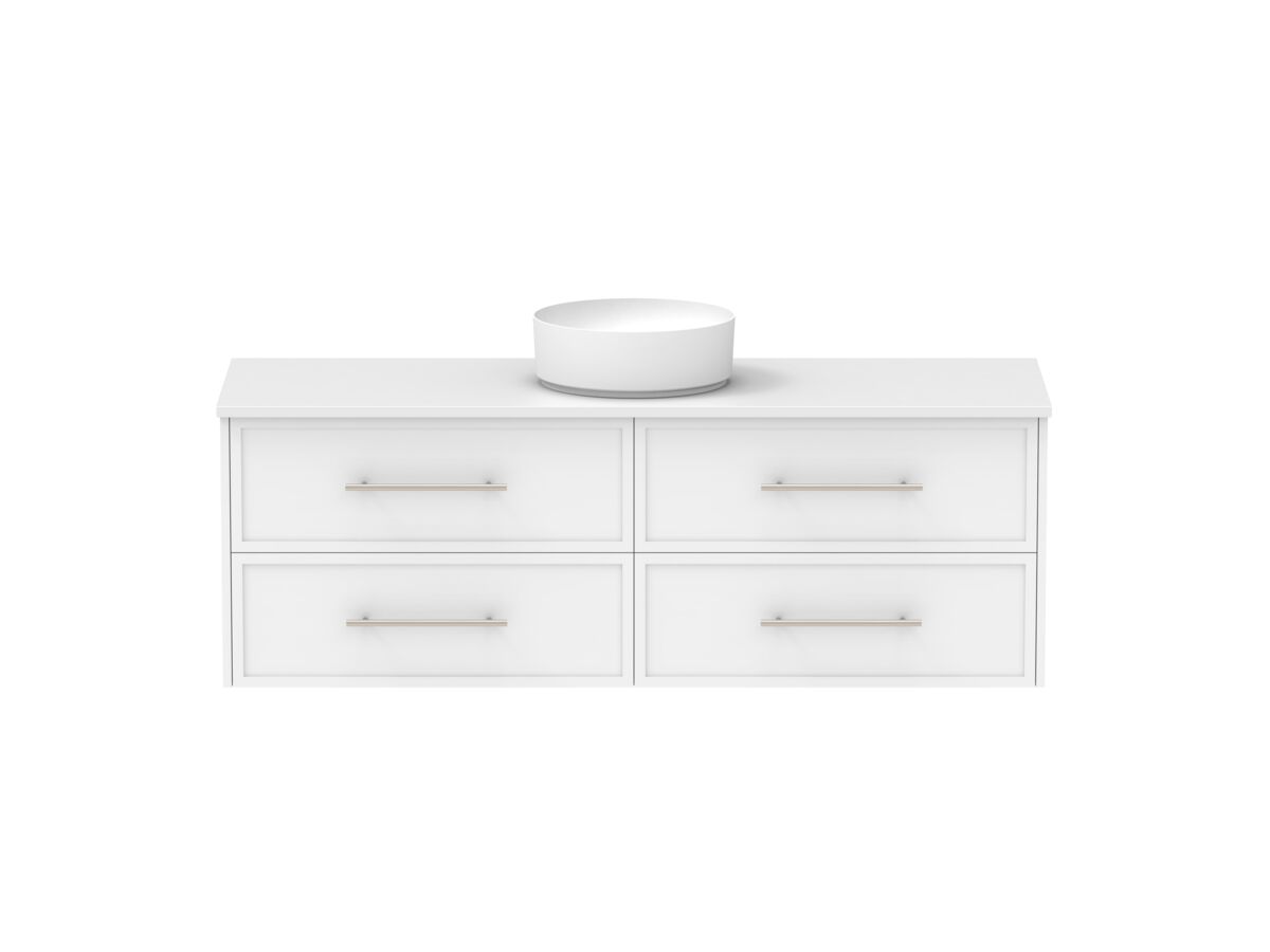 Hero - Kado Lux 1500mm All Drawer Wall Hung Vanity Unit 4 Drawers Centre Bowl Vanity 20mm Top Shaker