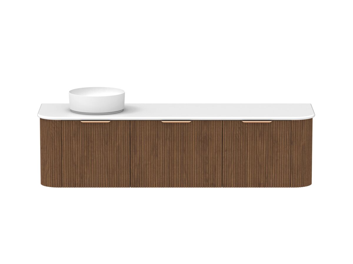 Hero - Kado Neue Fluted Double Curve All Drawer 1800 Wall Hung Vanity with Left Hand Basin 20mm Florentine Walnut