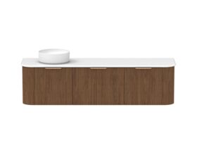 Hero - Kado Neue Fluted Double Curve All Drawer 1800 Wall Hung Vanity with Left Hand Basin 20mm Florentine Walnut