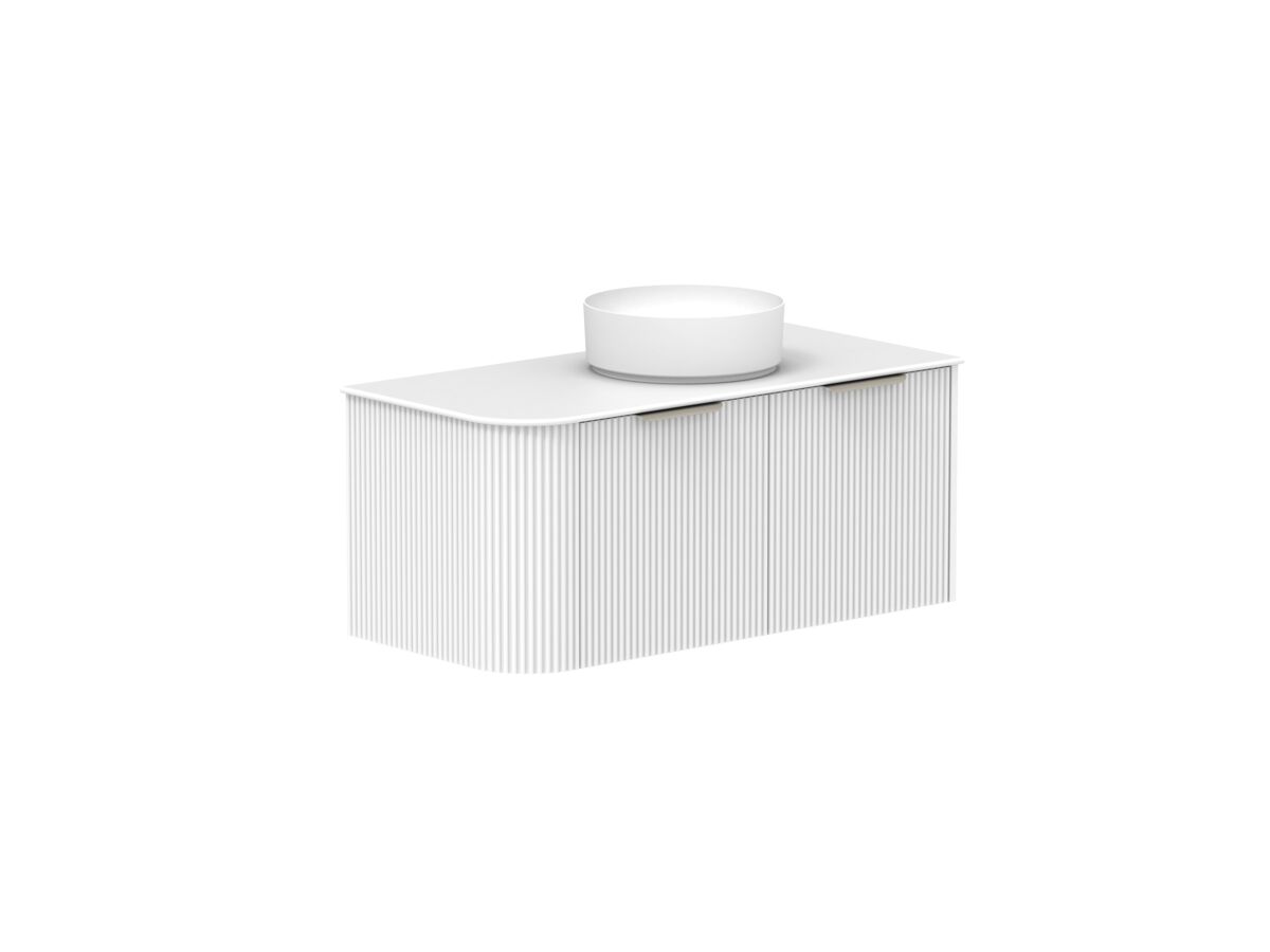 Supporting Image 2- Kado Neue Fluted Single Curve All Drawer 1050mm Wall Hung Vanity with Centre Basin Durasein 12mm Top Ultra White