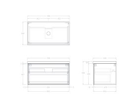 Technical Drawing - Kado Lux Slim All Drawer 900mm Wall Hung Vanity with Centre Basin 50mm Top