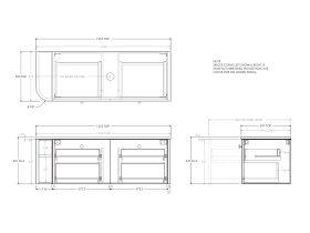Technical Drawing - Kado Era Single Curve All Drawer 1350mm Wall Hung Vanity with Centre Basin 20mm Top