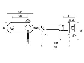 Technical Drawing - Posh Bristol Pin Basin / Bath Wall Mixer Tap Set (5 Star) Lead Free