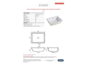 Specification Sheet - Kado Lux Rectangle Under Counter Basin 500mm x 400mm Overflow White