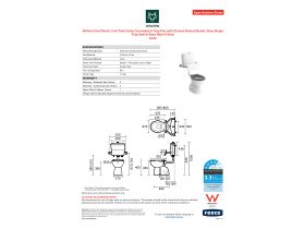 Specification Sheet - Wolfen Care Plastic Link Toilet Suite Concealed S Trap Pan with Chrome Raised Button Grey Single Flap Seat & Back Rest (4 Star)