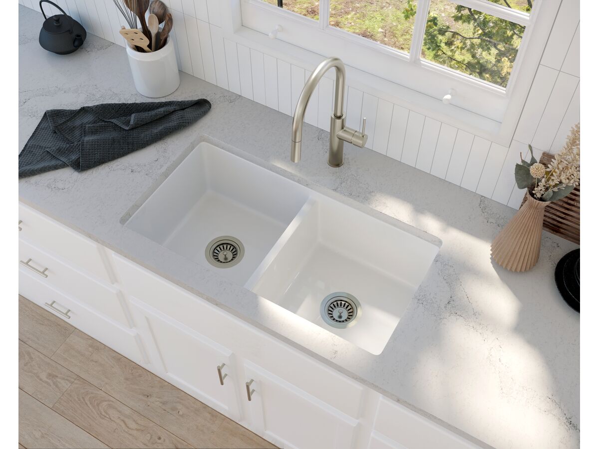 In Situ - Memo Harper Double Bowl Inset/Undermount Sink 850mm Fireclay White Undermount