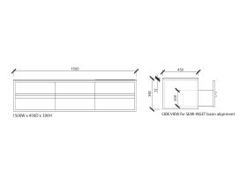 ISSY Z8 Vanity Unit 1500mm (W) x 450mm (D) x 390mm (H) 4/5 Drawer Semi Inset Basin