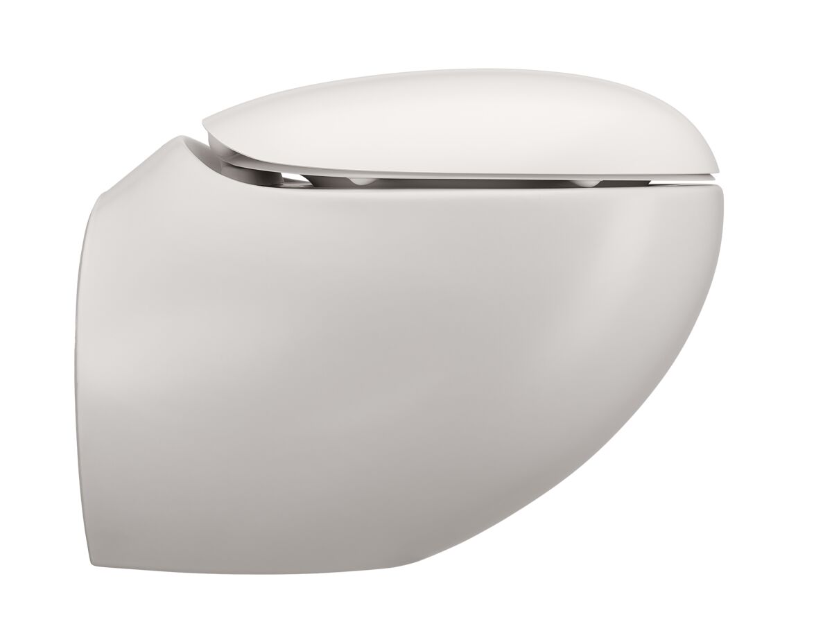 Supporting Image - LAUFEN Alessi Rimless Wall Hung Pan with Soft Close Seat Matte White (4 Star) - Side