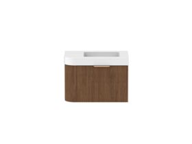 Supporting Image - Kado Neue Fluted Single Curve All Drawer 750mm Wall Hung Vanity with Centre Basin Durasein 90mm Top Florentine Walnut