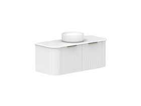 Supporting Image 2- Kado Neue Fluted Double Curve All Drawer 1200 Wall Hung Vanity with Centre Basin 20mm Ultra White