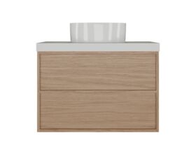 Hero - Kado Aspect Wall Hung Vanity Unit 750mm 2 Drawer Caesarstone Mineral 50mm Top - Boston Oak
