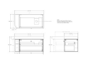 Technical Drawing - Kado Era Single Curve All Drawer 1050mm Wall Hung Vanity Right Hand Basin 90mm Durasein Top