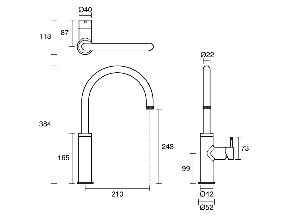 Technical Drawing - Sussex Scala Nova Sink Mixer (5 Star) Lead Free