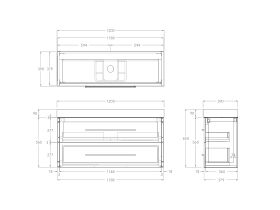 Technical Drawing - Kado Lux Ensuite All Drawer Twin 1200mm Wall Hung Centre Basin 90mm Top