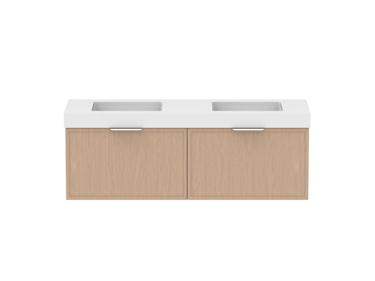 Supporting Image - Kado Lux Slim All Drawer 1500mm Wall Hung Vanity with Double Basin 90mm Top Blonde Oak