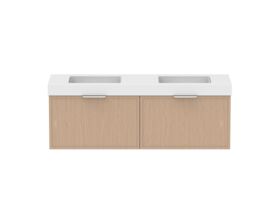 Supporting Image - Kado Lux Slim All Drawer 1500mm Wall Hung Vanity with Double Basin 90mm Top Blonde Oak