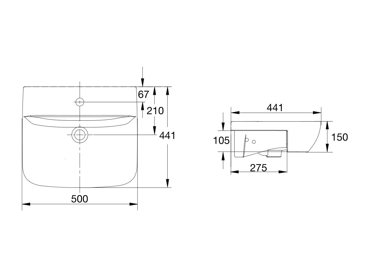 American Standard Cygnet Semi Recessed Basin 1 Taphole 500mm White