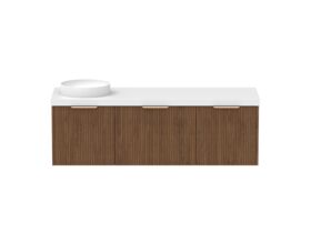 Supporting Image - Kado Neue Fluted Square All Drawer 1500mm Wall Hung Vanity with Left Hand Basin 50mm Top Florentine Walnut