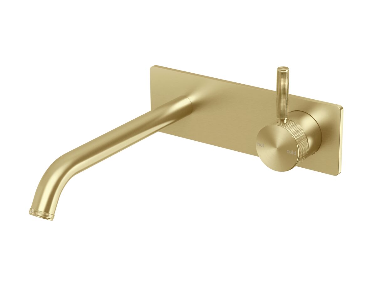 Hero - Milli Etch Wall Basin/Bath Mixer Tap Set Square Backplate Brushed Gold (6 Star)