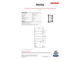 Specification Sheet - Mizu Bloc MK2 550 x 800mm Heated Towel Rail Only (Less Transformer) Matte Black