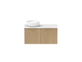 Supporting Image - Kado Neue Fluted Square 900mm Wall Hung Vanity with Left Basin 20mm Top Boston Oak