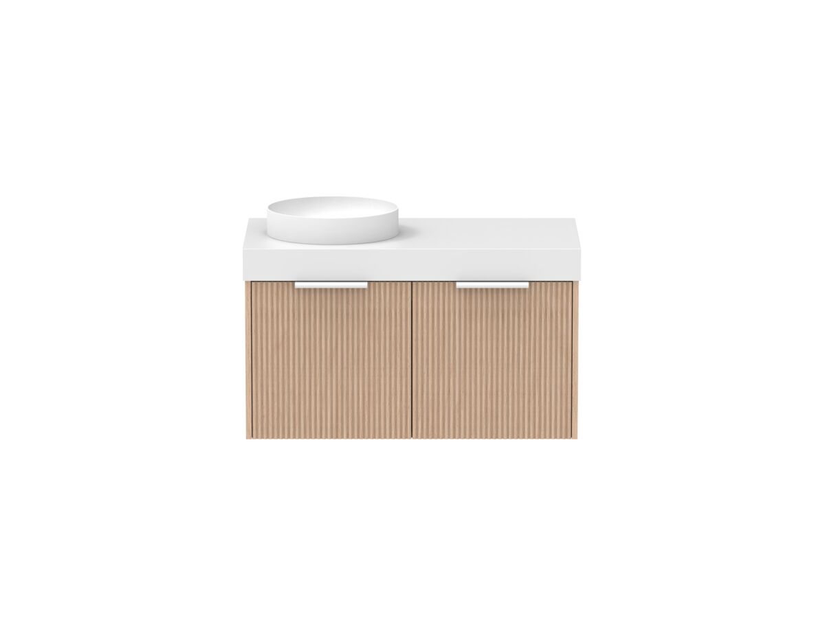 Supporting Image - Kado Neue Fluted Square 900mm Wall Hung Vanity with Left Basin 90mm Top Blonde Oak