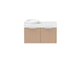 Supporting Image - Kado Neue Fluted Square 900mm Wall Hung Vanity with Left Basin 90mm Top Blonde Oak