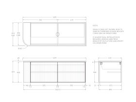 Technical Drawing - Kado Neue Fluted Single Curve All Door 1350mm Wall Hung Vanity with Centre Basin 20mm Top