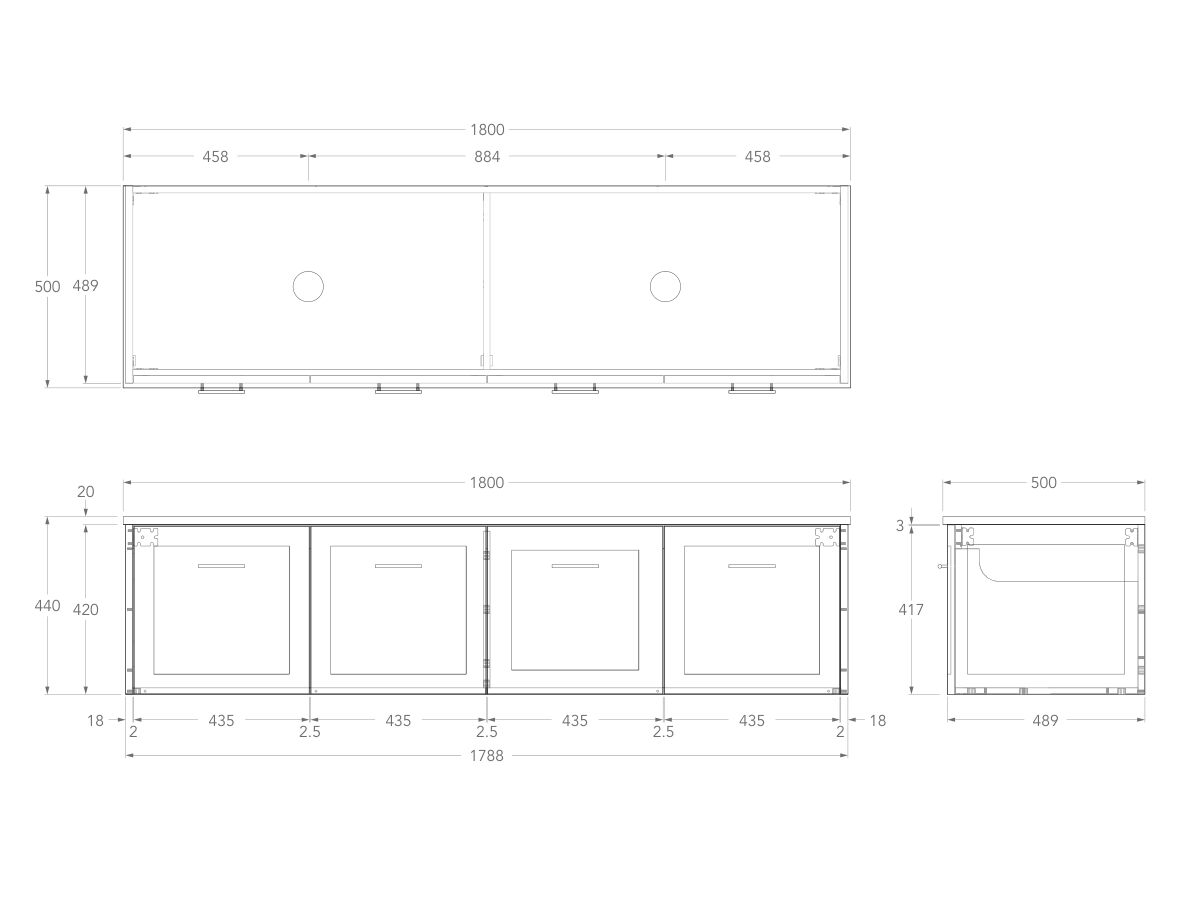 Kado Lux All Door 1800mm Double Bowl Wall Hung